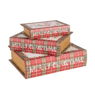 Clayre & Eef | Opbergdoos Wit Rood (3) 27x22x7 / 22x17x6 / 17x12x4 cm | 65756