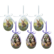 Clayre & Eef | Decoratie Hanger Ei (set 6) Meerkleurig ø 7x10 cm | 65912