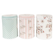 Clayre & Eef | Voorraadpot Set van 3 Wit Groen Roze ø 8x12 cm | 6BL0111