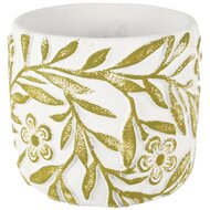 Dekoratief | Bloempot 'Floral Leaves', wit/groen, cement, 11x11x10cm | A250468
