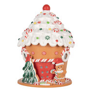 Clayre & Eef | Decoratie Huis met LED Bruin Wit 23x23x32 cm / 3xAAA | 66028