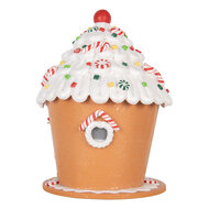 Clayre & Eef | Decoratie Huis met LED Bruin Wit 23x23x32 cm / 3xAAA | 66028