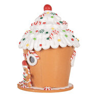 Clayre & Eef | Decoratie Huis met LED Bruin Wit 23x23x32 cm / 3xAAA | 66028