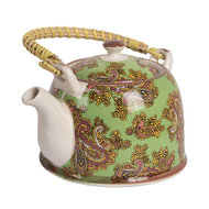 Clayre & Eef | Theepot met Filter Groen Rood 18x14x12 cm / 800 ml | 6CETE0176