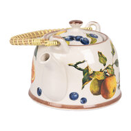 Clayre & Eef | Theepot met Filter Wit Oranje 18x14x12 cm / 800 ml | 6CETE0177