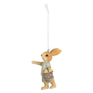 Clayre & Eef | Decoratie Hanger Konijn Beige Blauw 5x4x8 cm | 6PR5457