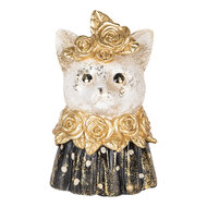 Clayre &amp; Eef   | Decoratie Beeld Kat Wit Zwart 12x10x18 cm | 6PR5076