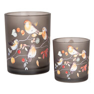 Clayre &amp; Eef   | Waxinelichthouder (2) Grijs Oranje &oslash; 7x8 / 10x13 cm | 6GL4954