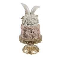 Clayre &amp; Eef   | Decoratie taart Wit Roze Goudkleurig &oslash; 17x35 cm | 6PR5228