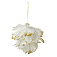 Clayre & Eef | Decoratie hanger Bloem Wit Goudkleurig 12x12x12 cm | 66148