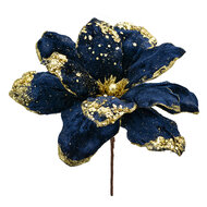Clayre & Eef | Kerstdecoratie Bloem Blauw Goudkleurig ø 24x27 cm | 66149