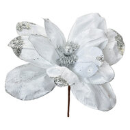 Clayre &amp; Eef   | Kerstdecoratie Bloem Wit Zilverkleurig &oslash; 25x25 cm | 66159