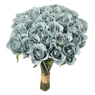 Clayre & Eef | Kunstbloem bos van 24 rozen Blauw Groen 20x16x30 cm | 6PL0392BL
