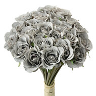 Clayre &amp; Eef   | Kunstbloem bos van 24 rozen Grijs Groen 20x16x30 cm | 6PL0392G