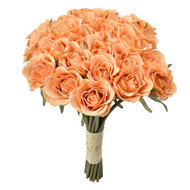 Clayre &amp; Eef   | Kunstbloem bos van 24 rozen Oranje Groen 20x16x30 cm | 6PL0392Y