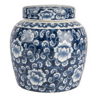 Clayre & Eef | Decoratie pot met deksel Blauw Wit ø 13x13 cm | 6CE2138