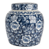 Clayre & Eef | Decoratie pot met deksel Blauw Wit ø 13x13 cm | 6CE2138