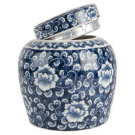 Clayre & Eef | Decoratie pot met deksel Blauw Wit ø 13x13 cm | 6CE2138