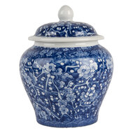 Clayre & Eef | Decoratie pot met deksel Blauw Wit ø 9x12 cm | 6CE2142