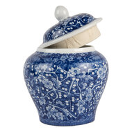 Clayre & Eef | Decoratie pot met deksel Blauw Wit ø 9x12 cm | 6CE2142