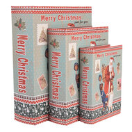 Clayre & Eef | Opbergdoos Blauw Rood (3) 27x22x7 / 22x17x6 / 17x12x4 cm | 66260