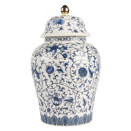 Clayre & Eef | Decoratie pot met deksel Wit Blauw ø 12x21 cm | 6CE2136