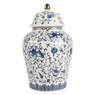 Clayre & Eef | Decoratie pot met deksel Wit Blauw ø 12x21 cm | 6CE2136