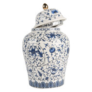 Clayre & Eef | Decoratie pot met deksel Wit Blauw ø 12x21 cm | 6CE2136