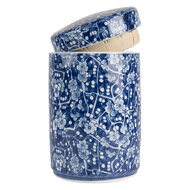 Clayre & Eef | Decoratie pot met deksel Blauw Wit ø 9x14 cm | 6CE2139