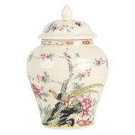 Clayre &amp; Eef   | Decoratie pot met deksel Beige Roze &oslash; 12x18 cm | 6CE2141