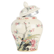 Clayre &amp; Eef   | Decoratie pot met deksel Beige Roze &oslash; 12x18 cm | 6CE2141