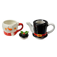 Clayre & Eef | Tea for One Wit Zwart 19x11x21 cm / 525 ml / 425 ml | 6CETEFO0002