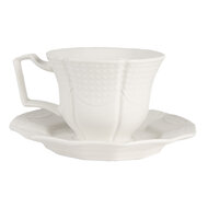 Clayre & Eef | Kop en schotel Wit 12x9x6 / ø 14x2 cm / 175 ml | 6CEKS0009