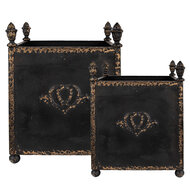 Clayre & Eef | Bloempotten Binnen Set van 2 Zwart Bruin 42x42x51 / 32x32x41 cm | 5Y1293