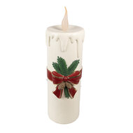 Clayre & Eef | Decoratie kaars met LED Wit Rood 18x20x56 cm / 3xAA | 6PR4237