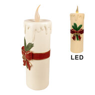 Clayre & Eef | Decoratie kaars met LED Wit Rood 18x20x56 cm / 3xAA | 6PR4237