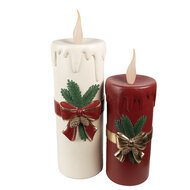 Clayre & Eef | Decoratie kaars met LED Wit Rood 18x20x56 cm / 3xAA | 6PR4237