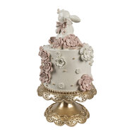 Clayre & Eef | Decoratie taart Wit Roze Goudkleurig ø 18x32 cm | 6PR5229