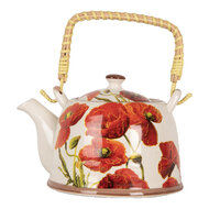 Clayre & Eef | Theepot met Filter Wit Rood 18x14x12 cm / 800 ml | 6CETE0171