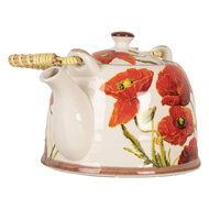 Clayre & Eef | Theepot met Filter Wit Rood 18x14x12 cm / 800 ml | 6CETE0171