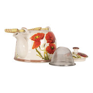 Clayre & Eef | Theepot met Filter Wit Rood 18x14x12 cm / 800 ml | 6CETE0171