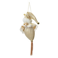 Clayre & Eef | Decoratie Hanger Kerstman Beige Goudkleurig 8x8x35 cm | 66221