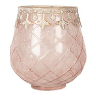 Clayre & Eef | Glazen Theelichthouder Roze Goudkleurig ø 13x14 cm | 6GL5221