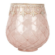 Clayre & Eef | Glazen Theelichthouder Roze Goudkleurig ø 13x14 cm | 6GL5221