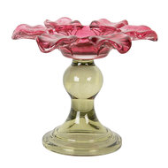 Clayre & Eef | Glazen Theelichthouder Roze Groen ø 14x11 cm | 6GL5338P