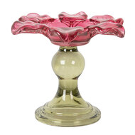 Clayre & Eef | Glazen Theelichthouder Roze Groen ø 14x11 cm | 6GL5338P