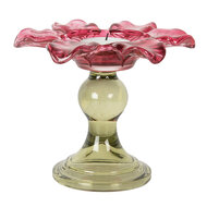 Clayre & Eef | Glazen Theelichthouder Roze Groen ø 14x11 cm | 6GL5338P