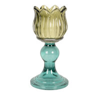 Clayre & Eef | Glazen Theelichthouder Groen Blauw ø 8x16 cm | 6GL5340