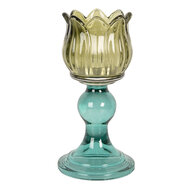 Clayre & Eef | Glazen Theelichthouder Groen Blauw ø 8x16 cm | 6GL5340