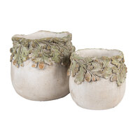 Clayre & Eef | Bloempot Binnen Beige Groen ø 15x13 cm | 6TE0573S